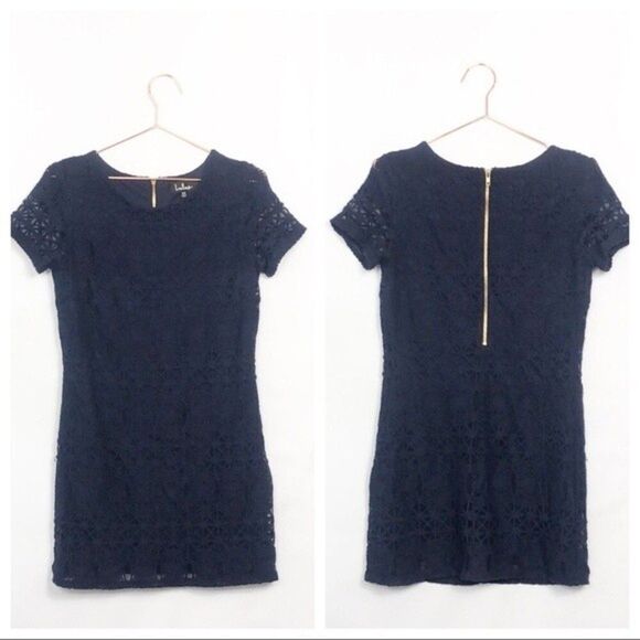 Lulu's Navy Lace Short Sleeve Mini Dress Excellent Used Condition XS 22C - Picture 1 of 7